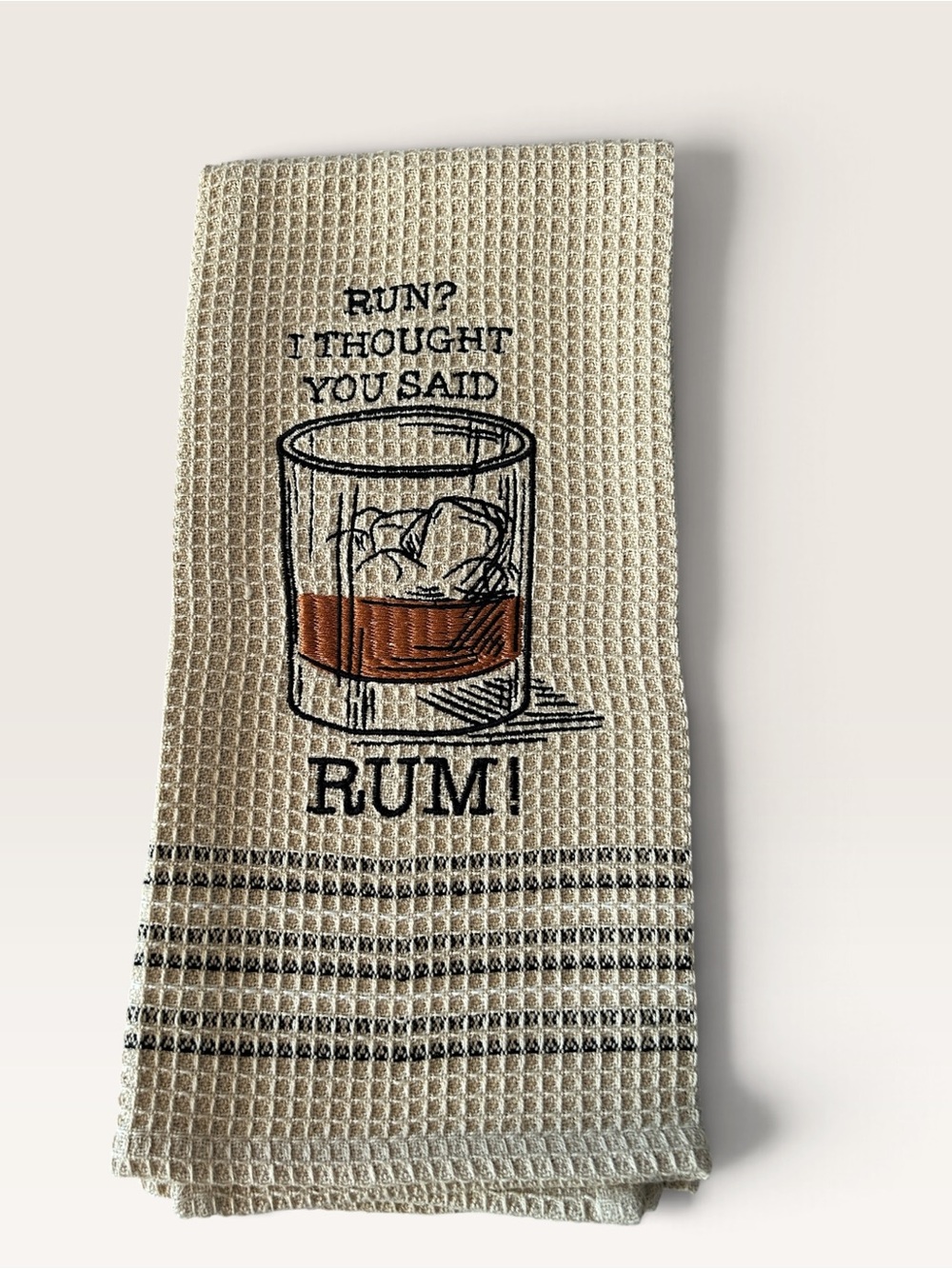 Mona B "Dry Wit" Embroidered Rum Waffle Weave Kitchen Towel NWOT